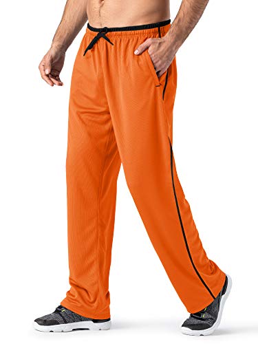 MAGNIVIT Pants for Men Spring Basketball Warm Up Pants Open Bottom Mens Activewear Orange/Black