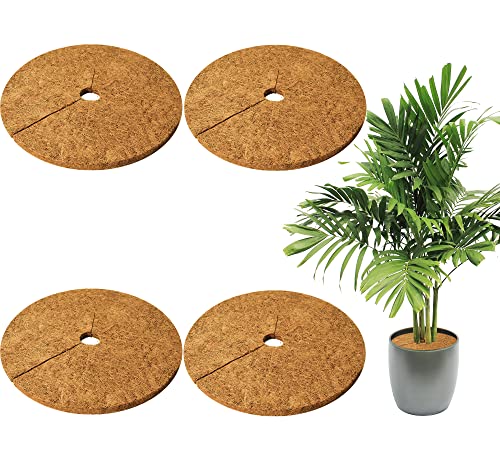 HFHOME 4pcs 24" Dia Coconut Fibers Tree Mulch Ring Protector Mat, 24 Inch Natural Coco Coir Tree Protection Mats, Tree Disc Plant Cover for Indoor Outdoor Lawn, Potted Plants