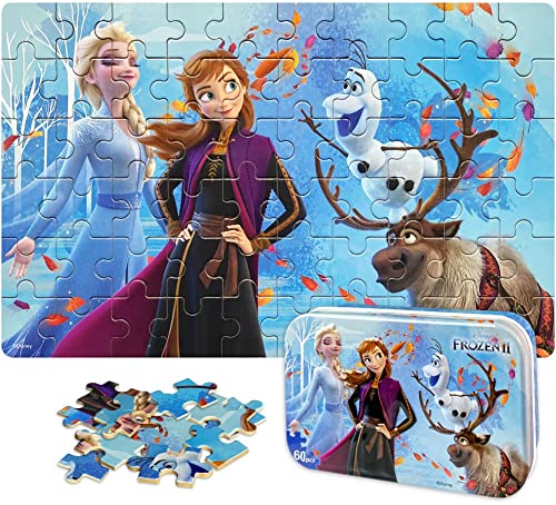 Disney Jigsaw Puzzles for Kids Ages 4-8,60 Pieces Frozen Puzzles Toys for Children Girls and Boys,Learning Educational Puzzles Toys-Anna,Olaf and Elsa Toys