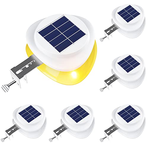 ROSHWEY Backyard Lights, 6 Pack Solar Fence Lights with 9 LED Waterproof Outdoor Gutter Lights for Eaves Garden Landscape Yard (Warm White)