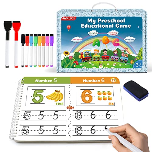 Healuck Handwriting Practice for Kids Preschool Workbook,Magic Tracing Workbook for Toddlers Reusable Autism Learning Materials Montessori Toys Magical Busy Book for Kids with 10 Dry Erase Markers