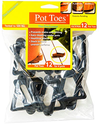 Bosmere Pot Toes, Plant Pot Risers for Indoor and Outdoor, Prevent Stains and Rotting on Wood, Cement, and Tile - Black (Pack of 12)