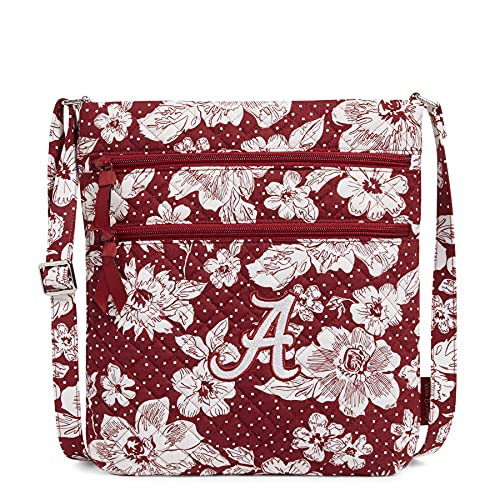 Vera Bradley Women's Cotton Collegiate Triple Zip Hipster Crossbody Purse (Multiple Teams Available), University of Alabama Cardinal/White Rain Garden - Recycled Cotton, One Size