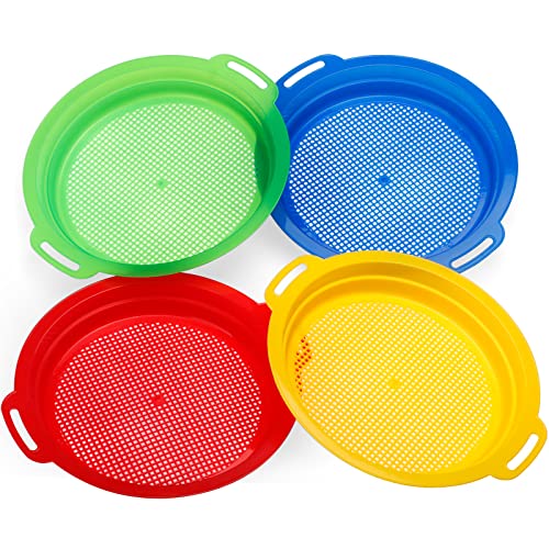 Sand Sifter Sieves for Kid, Toddler Heavy Duty Beach Sifter Toy, Dirt Sifter Set, Shark Tooth Sifter, Durable ABS Gardening Digging Finding Treasure Shells Stones Discovery Toy Gift for Child4PCS