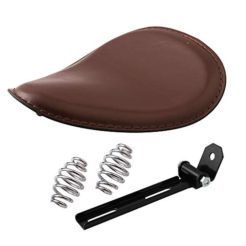 Brown Motorcycle Solo Seat PU Leather 3" Chrome Spring Mounting Bracket Kit