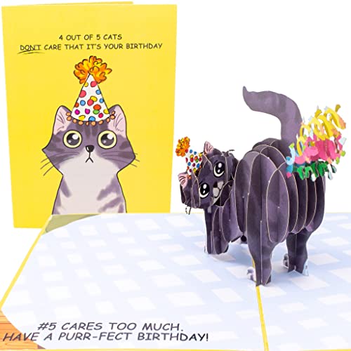 Dirty Pop Cards - Purr-fect Pop Up Birthday Card, 3D Cat Farting Confetti Funny Birthday Card, Cat Mom or Dad Bday Popup Cards for Husband, Wife, Friend, and Every Cat Lover - 1 Card 5 x 7 inch, 1 Notepaper, 1 Envelope