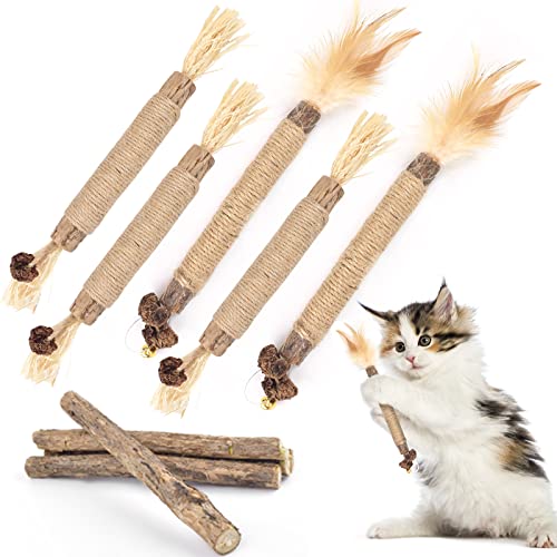 Bissap 10PCS Silvervine Chew Sticks for Cats, Catnip Chew Sticks Cat Toys for Indoor Cat Kitten Teeth Grinding Interactive Feather Toys for Aggressive ChewersDental Care