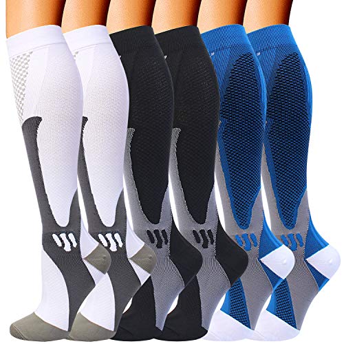 Double Couple 6 Pairs Compression Socks for Men Women 20-30mmhg Knee High Medical Support for Sports Nurses Circulation