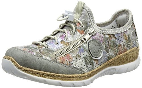 Rieker Women's Slip On Trainers, Mehrfarbig Cement Weiss Multi Argento Silverflower, 7