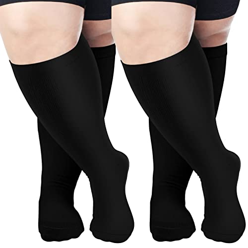 Aoliks Black Plus Size Compression Socks for Women & Men, Extra Wide Calf Knee High Stockings for Circulation Support XL