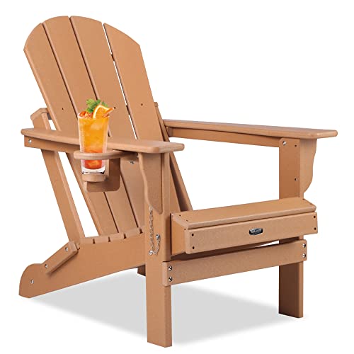 RXOLIOTN Adirondack Folding Chair, Patio Chairs with Cup Holder, Plastic Outdoor Furniture, Fire Pit Chairs, HDPE Lawn Chairs for Garden/Backyard/Deck/Pool