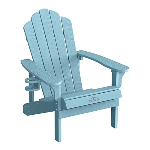 Cecarol High Back Adirondack Chair, Outdoor Chair with Cup Holder, Weather Resistant Chair for Porch, Garden, Backyard, Fire Pit, Lake Blue-TFC2