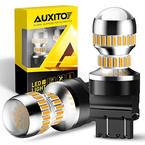 AUXITO LED Turn Signal Light Bulbs 3157 LED Bulbs Amber Yellow 400% Brighter 3156 3056 4057 4157 LED Bulb with Projector for Blinker Parking Side Marker Brake Lights, Pack of 2