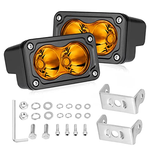 Amber LED Pods, AKD Part 3 Inch LED Fog Lights 40W Spot LED Pods Lights Mini Amber Ditch Lights Chase Light Pods 2 Pack for Motorcycle Truck UTV SUV ATV Dirt Bike Snowmobile