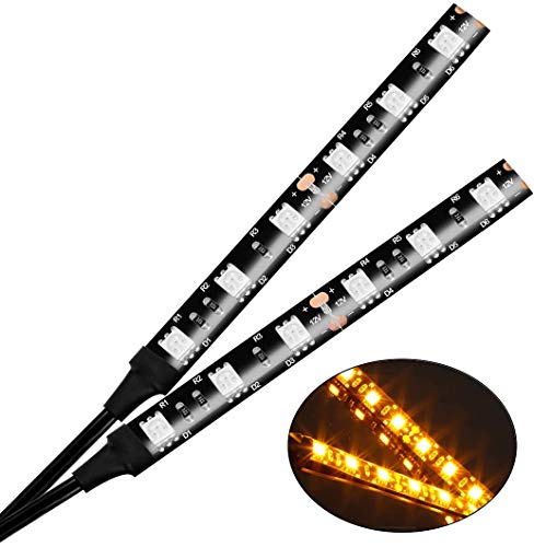 CZC AUTO 6 LED Amber Light Strip for Motorcycle Turn Signal Backup License Plate, 2PCS 12V 6-5050-SMD Waterproof Flexible Yellow Strip Light Bar Universal for Motorcycle ATV UTV Scooter Bike