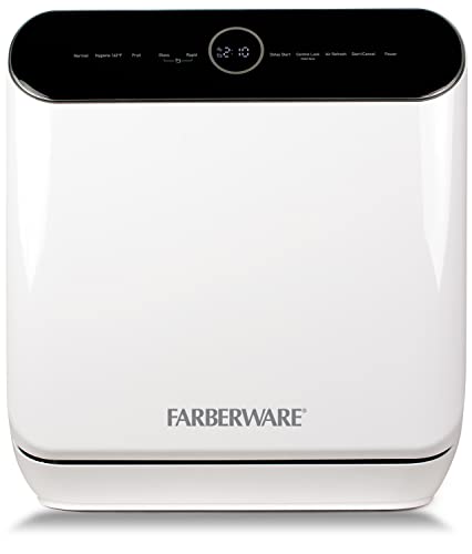 Farberware FCDMSDWH Complete Portable Countertop Dishwasher, 2 Place Settings, 5 Wash Programs, Digital Controls, White