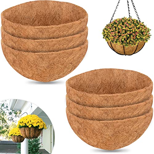 ZeeDix 6Pcs 14 Inch Coconut Liners for Planters, Round Hanging Basket Liners 100% Natural Coco Coir Basket Coco Replacement Liners for Hanging Basket Planters Flowers Vegetables(14in-6pcs)