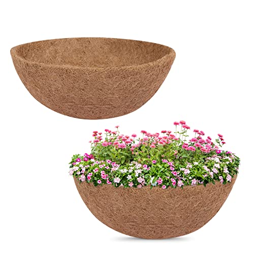 GreatBuddy 2 Pcs Coconut Hanging Basket Liners 14 Inch, Sturdy Round Coco Liners for Planters, Perfect Replacement for The Old, 100% Natural, Easy to Straighten Out