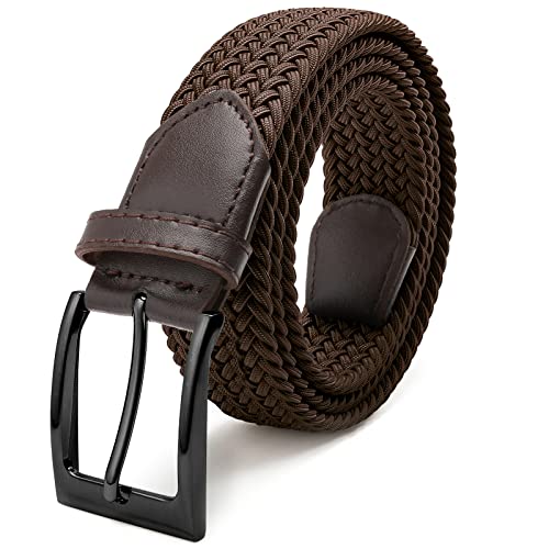 FAIRWIN Stretch Mens Belt 1 3/8" Casual Elastic Fabric Belt Woven Web Golf Belts for Men Braided Belt Brown Fat Guy