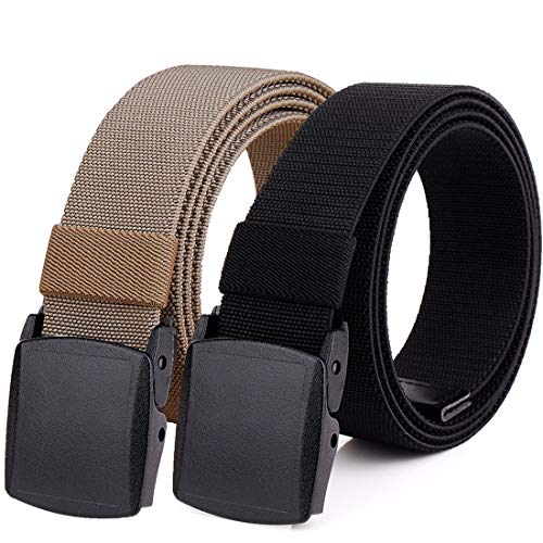 HOANAN 2-Pack Elastic Stretch Belt, Mens Plus Size No Metal Nylon Tactical Hiking Belt(black/brown-up to 50")
