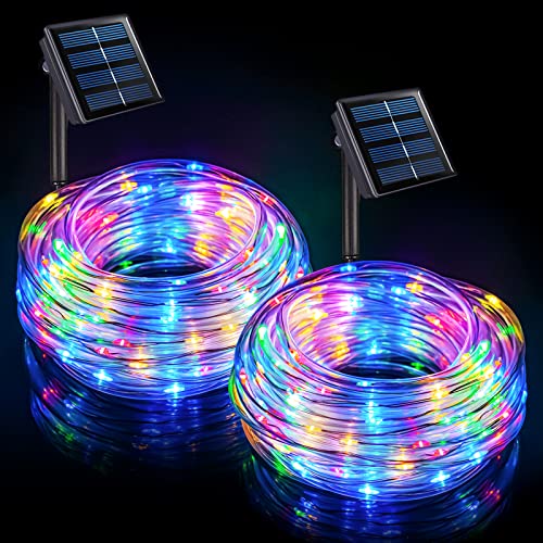 POTIVE 33 Ft 100 LED Solar Rope Lights, 2 Pack Trampoline Lights Solar Powered, 8 Modes Solar Lights Outdoor Waterproof for Garden Trampoline Fence Camping Balcony Christmas Decorations (Multicolor)