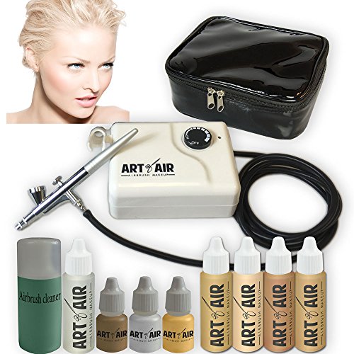 Art of Air FAIR Complexion Professional Airbrush Cosmetic Makeup System / 4pc Foundation Set with Blush, Bronzer, Shimmer and Primer Makeup Airbrush Kit