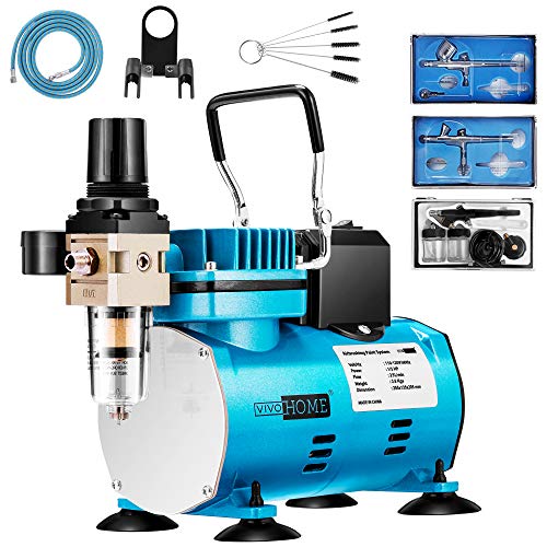 VIVOHOME 110-120V Professional Airbrushing Paint System with 1/5 HP Air Compressor and 3 Paint Sprayers for Tattoo Makeup Shoes Cake Decoration Blue