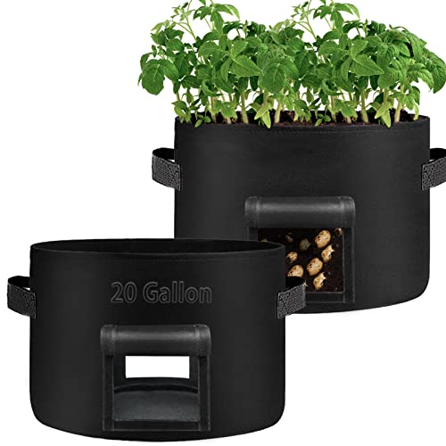 TCBWFY 20Gallon Potato Grow Bags with 2 Flaps,2 Pack Heavy Duty 400g Potato Grow Bags,Planting Bag with Sturdy Handles and 2 Harvest Windows,Vegetable Grow Bags for Planting Potato,Carrots, Carrots