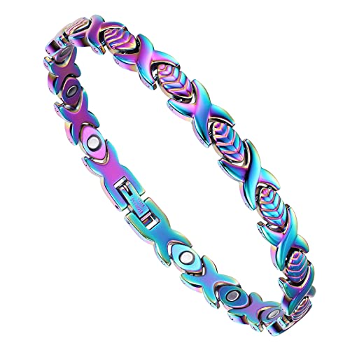 USWEL Lymph Drainage Women Magnetic Bracelet for Anti-Swelling & Arthritis - Dynamic Magnetic Therapy Bracelets for Women - Blind-Colors Bracelet with Gift Box & Adjustable Length Sizing Tool (Rainbow)