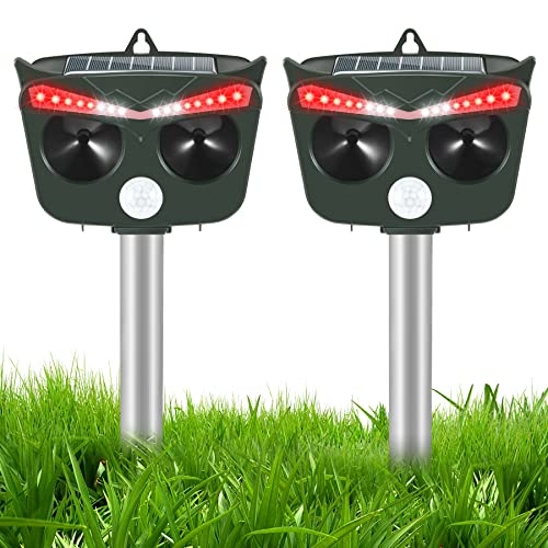 2 Pack Solar Animal Repeller Outdoor,Waterproof Ultrasonic Animal Repellent with Flashing Lights and Motion Sensor,Animal Deterrent for Cat Squirrel Dog Rabbit Raccoon Skunk Deer Out of Yard Garden