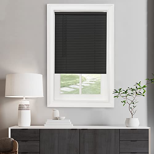 Cordless Light Filtering Mini Blind - 30 Inch Length, 64 Inch Height, 1" Slat Size - Black - Cordless GII Morningstar Horizontal Windows Blinds for Interior by Achim Home Decor