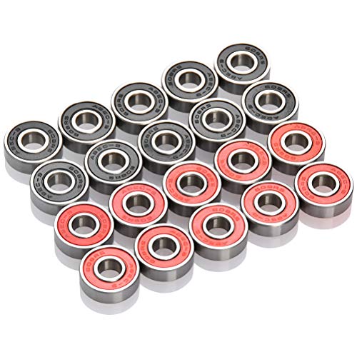 TIMESETL 20 Pack 608-2RS Ball Bearings, Double Rubber Sealed Miniature Deep Groove 608RS Bearings for Skateboards, Inline Skates, Scooters, Roller Blade Skates, 8 x 22 x 7mm