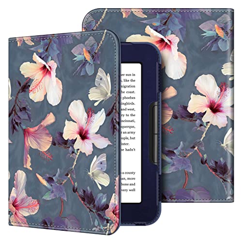 Fintie Folio Case for Nook GlowLight 4 (2021) / Nook GlowLight 4e (2022), Book Style Premium Vegan Leather Cover for 6" Barnes and Noble Nook GlowLight 4 & GlowLight 4e eBook eReader,Blooming Hibiscus