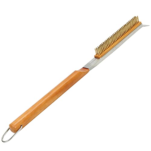 Pizza Oven Brush with Scraper Brass Bristles Pizza Brush for Pizza Oven 53cm Pizza Stone Brush,Outdoor Pizza Oven Accessories