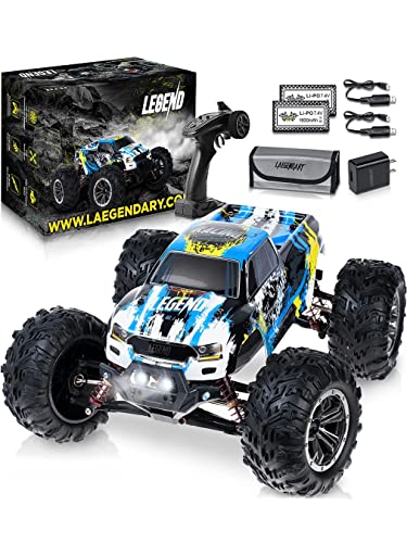 LAEGENDARY Fast RC Cars for Adults and Kids - 4x4, Off-Road Remote Control Car - Battery-Powered, Hobby Grade, Waterproof Monster RC Truck - Toys and Gifts for Boys, Girls and Teens Blue - Yellow