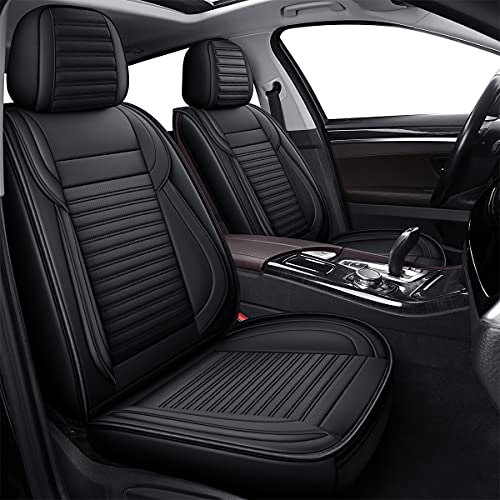 LINGVIDO Leather Car Seat Covers,Breathable and Waterproof Faux Leather Automotive Seat Covers for Cars SUV Truck Sedan,Universal Anti-Slip Driver Seat Cover with Backrest (2 PCS Front Seat, Black)