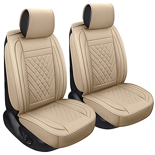 SPEED TREND Leather Car Seat Covers, Premium PU Leather & Universal Fit for Auto Interior Accessories, Automotive Vehicle Cushion Cover for Most Cars SUVs Trucks (ST-002 Front Pair, TAN)