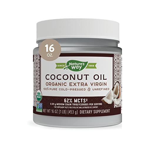 Nature's Way Organic Extra Virgin Coconut Oil, Pure and Unrefined, 62% MCTs, 16 Oz