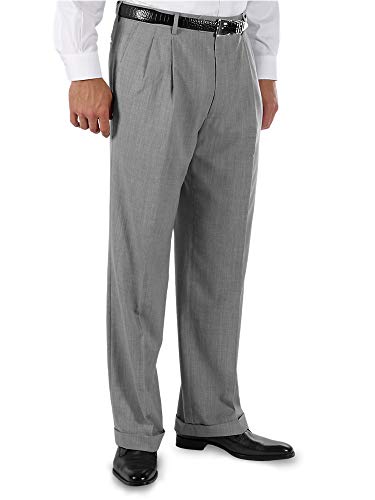 Paul Fredrick Men's Classic Fit Wool Gabardine Pleated Pants, Size 40 Pearl Grey