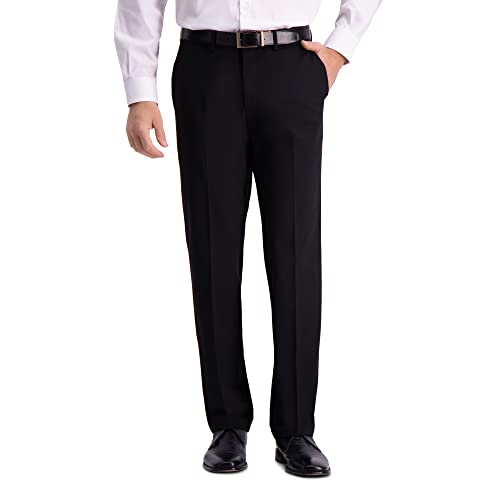 J.M. Haggar Men's Solid Gab 4-Way Stretch Straight Fit Flat Front Dress Pant, Black, 40Wx30L