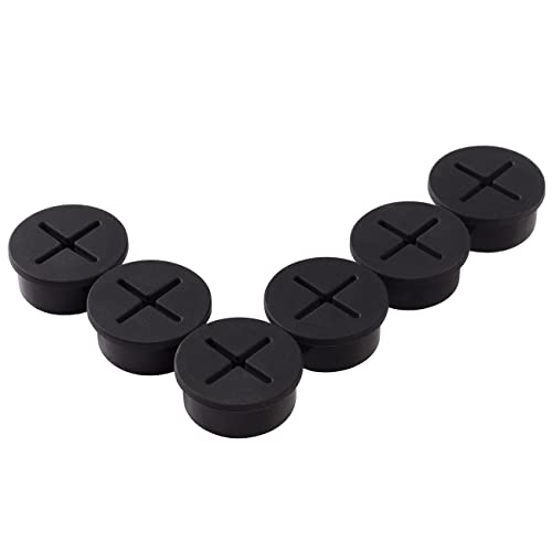 keenkee 6 PCS Flexible Silicone Cable Cord Grommet, 1 Inch Desk Grommets for Table and Other Furnitures Hole Cover, Wire Pass Through, Black Color