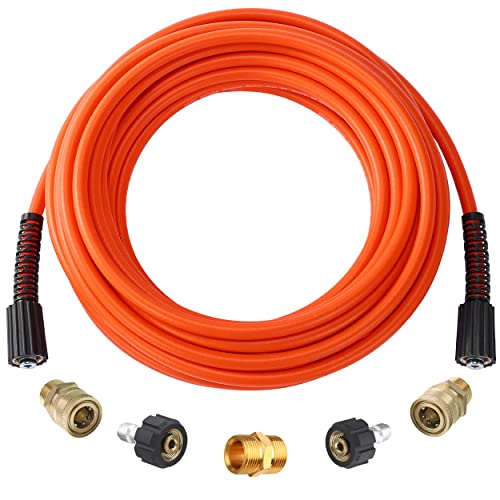 RIDGE WASHER Pressure Washer Hose 50 FT x 1/4, Kink Resistant Power Washer Hose Extension, Replacement Hose for Pressure Washing with M22 14mm Fitting, 3600 PSI