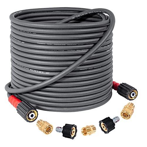 YAMATIC Super Flexible Pressure Washer Hose 50FT X 1/4", Kink Resistant Real 3200 PSI Heavy Duty Power Washer Extension Replacement Hose With M22-14mm x 3/8" Quick Connect Kit For Gas & Electric, Grey
