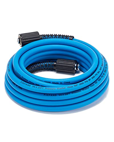 FIXFANS Pressure Washer Hose  1/4" X 25 FT High Power Washer Extension Hose  Kink & Wear Resistant High Pressure Hose for Replacement  Compatible with M22 Fittings  3600PSI