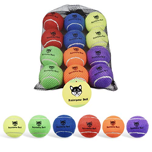 PIKASEN Rainbow Tennis Balls for Dogs 2.5" or 2.3" Size 12 Pack 6 Bright Colours Interactive Dog Toys Dog Gift for Large Dogs and Medium Small Dogs (2.5 Inches)