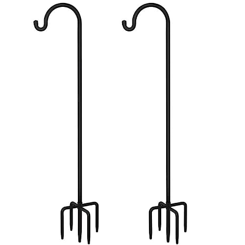 FEED GARDEN Shepards Hooks for Outdoor Bird Feeder Pole 60 Inch Adjustable Tall Heavy Duty Shepherds Hooks for Hanging Plant Baskets, Solar Lights, Wedding Decor, Lanterns, Black (2 Pack)