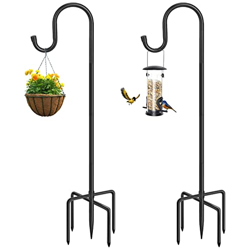 ANIDEER 72" Shepherds Hooks for Outdoor, Heavy Duty Bird Feeder Pole with 5 Base Prongs, Adjustable Garden Hanging Holder for Bird Feeders, Solar Light Lanterns, Garden Plant Hanger Stands,2 Pack