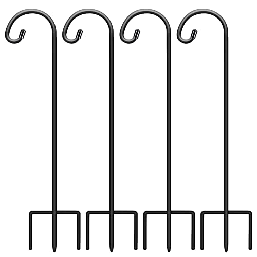 Gtongoko Adjustable Shepherds Hook 4 Pack Matte Black, Outdoor Garden Hook 48 Inch Plant Hangers