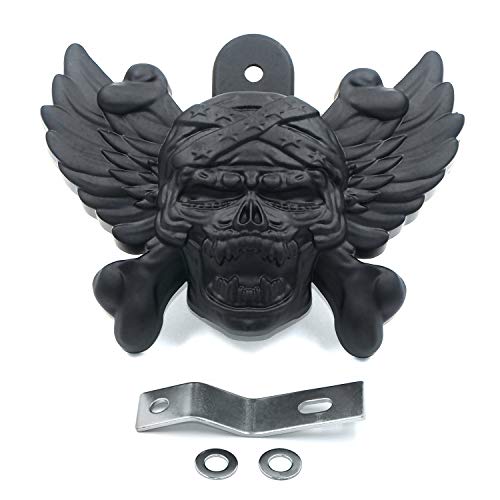 HTTMT MT246-010- Black Skull Zombie with Wing Cross Bone Horn Cover Compatible with 1992-2005 2006 2007 2008 2009 2010 2011 2012 2013 2014-2020 Harley with Side Mount"Cowbell" and all V-rod's