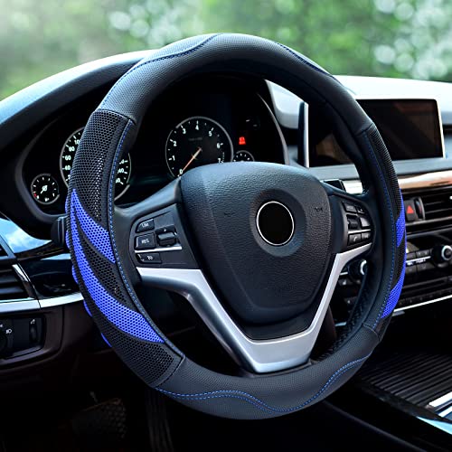 Alusbell Microfiber Leather Steering Wheel Cover Breathable Auto Car Steering Wheel Cover for Men Large-Size with 15 1/2 inches-16 inches Outer Diameter Blue